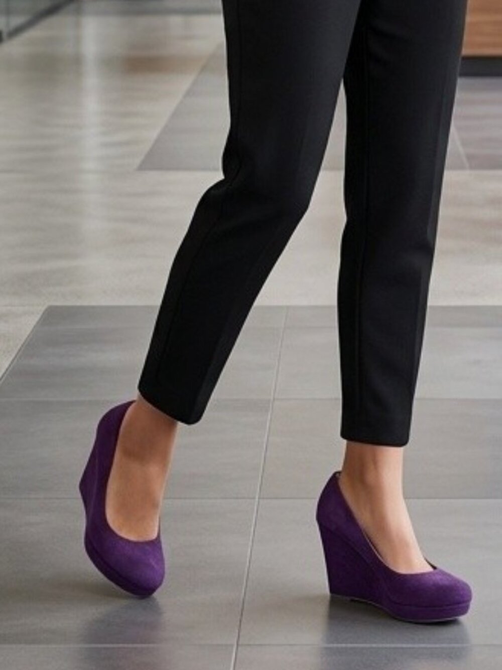 Women's New Platform Wedge Shoes Suede High Heel Size 6 Purple